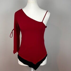 Byer California Womens Red One Shoulder Open Sleeve Asymmetric‎ Hem Top SM Fairy